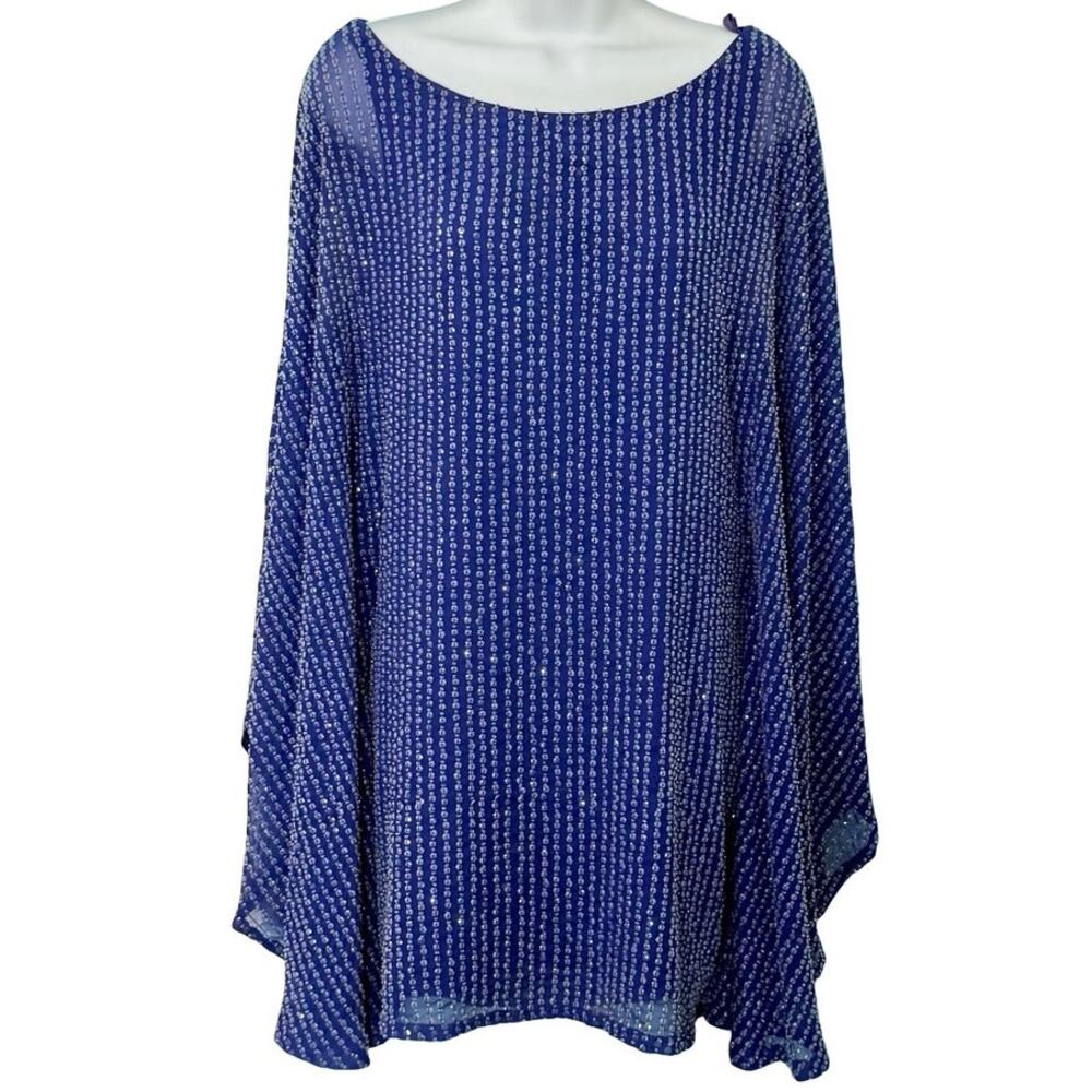 Free People Deep Sea Blue Purple Chrysallis Beaded Sequin Kaftan Mini Dress XS